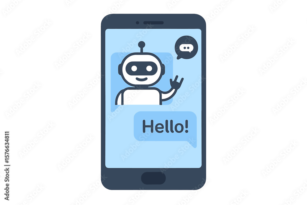 Poster chatbot on smartphone screen. ai robot assistant for online consultation and customer service. virtu