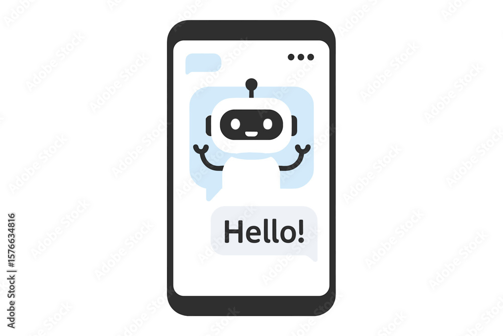 Poster chatbot in smartphone says hello. ai robot for online consultation and customer service. virtual ass