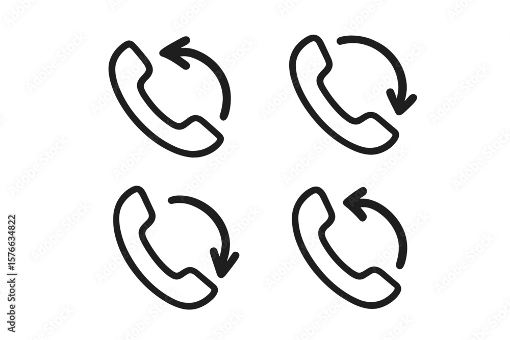Poster phone callback icon set. redial or return call symbol collection. telephone handset with refresh arr