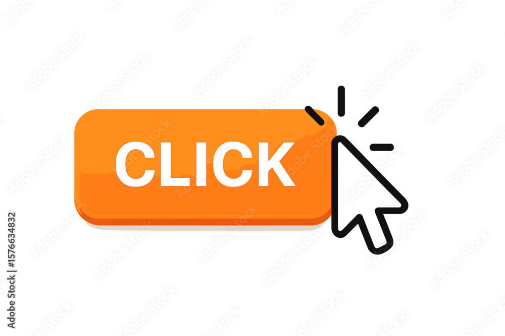 Fototapete Click here button with computer mouse cursor arrow. Action button for website. Modern web button with pointer for user interface UI UX concept. Call to action design element.
