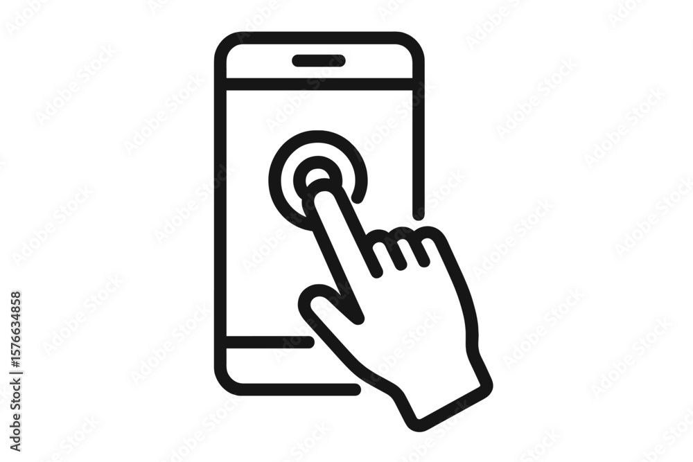 Poster smartphone touch screen tap icon. digital hand pointer pressing button, mobile phone interface click