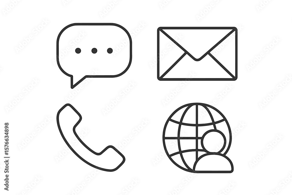 Poster communication web icons set. thin line style vector symbols. chat message bubble, email envelope, ph