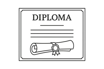 Diploma certificate icon. University, college, school graduation concept. Graduate degree, award, grant document. Alumni success, course completion. Vector line art scroll.