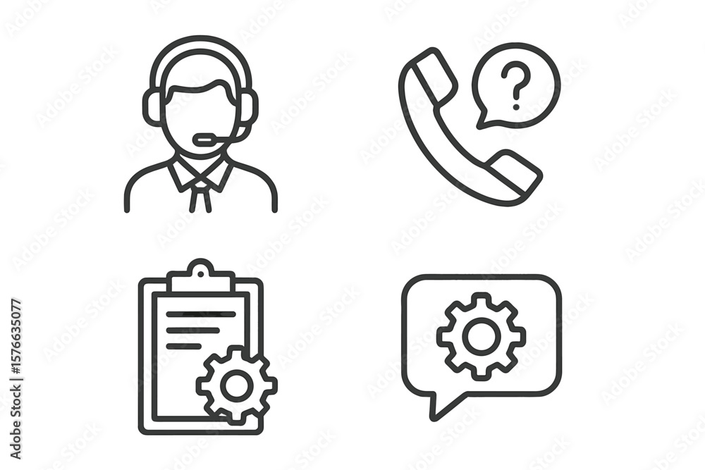 Aufkleber customer service icon set. technical support collection. call center operator. helpdesk pictogram. u