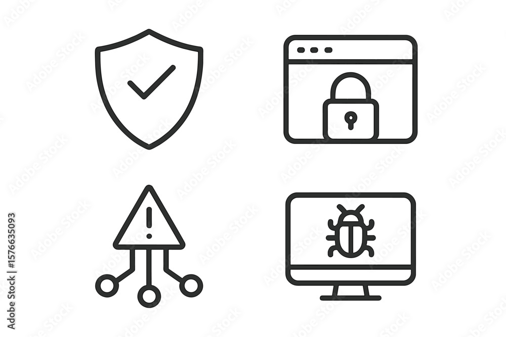 Poster cyber security outline icon set. internet protection, data privacy, secure browsing, network vulnera
