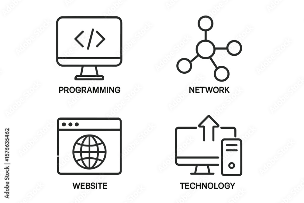 Fototapete information technology icon set. web icons line style. it icons for web mobile app. programming, net