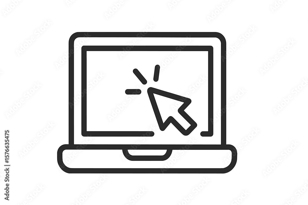 Fototapete laptop computer vector line icon. notebook with pointer mouse arrow cursor clicking on screen. onlin