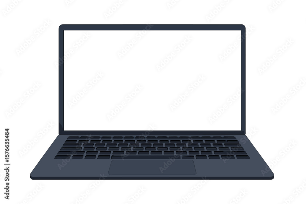 Poster laptop computer vector mockup with blank white screen for web design, isolated on a transparent back