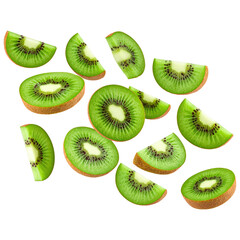 Fototapeta premium Fresh and Juicy Kiwi Slices Laid Out on a Transparent Background for Healthy Eating or Cooking Themes