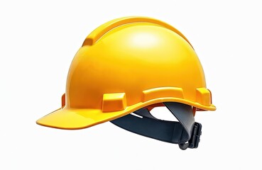 Fototapeta premium Yellow construction hard hat, essential safety gear for building sites. This protective headwear ensures worker safety and compliance with industry regulations, preventing head injuries on job sites.
