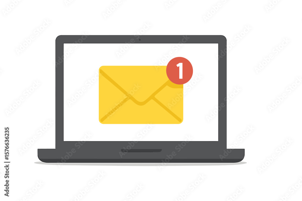 Poster email notification icon on laptop screen. new message alert. envelope with notification badge. digit