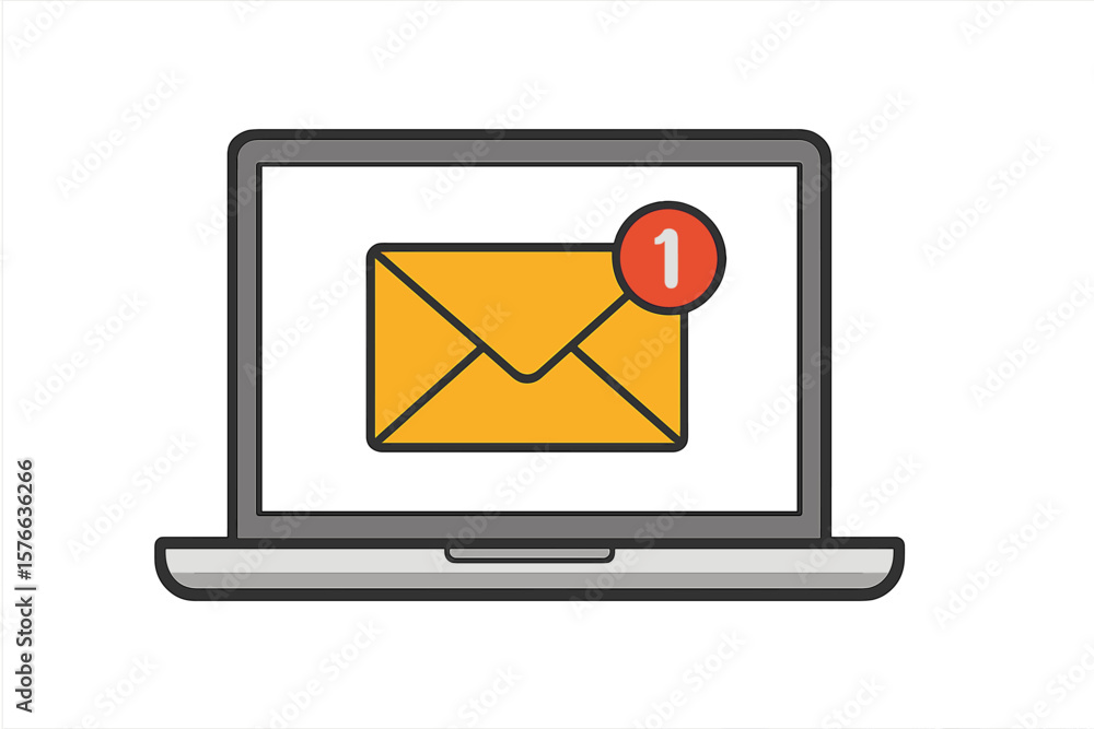 Poster new email notification alert icon. envelope with message badge. laptop displaying unread email symbo