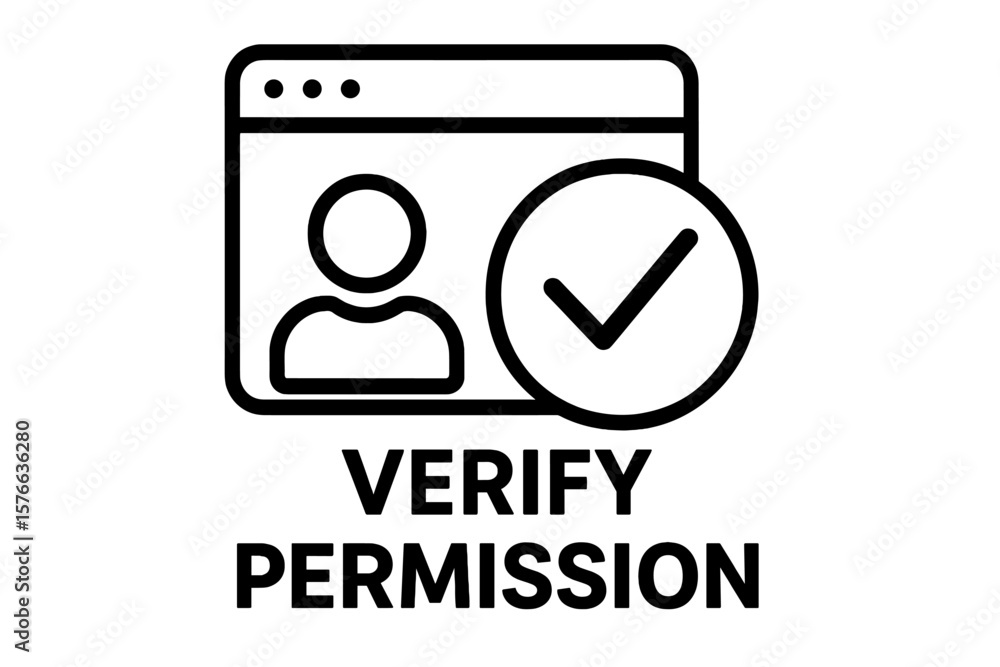 Poster user account verification permission icon. web access approval. person profile with check mark symbo