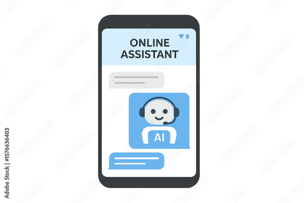 Poster chatbot on smartphone screen. online virtual assistant, ai robot helping user. customer support serv