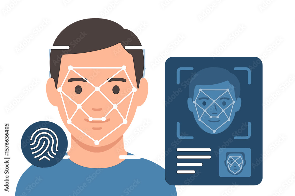 Poster facial recognition concept. biometric verification for security access. face id authentication techn
