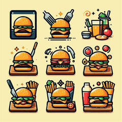 Vector Collection of Burgers, Fries, and Drinks in Flat Design Style