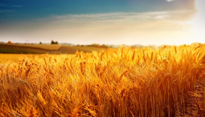 Obraz premium golden grain field bright photography golden orange harvest and agriculture with copy space