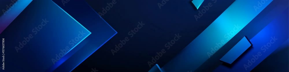 Poster a sleek and modern futuristic banner with minimalist geometric shapes in blue, featuring clean lines