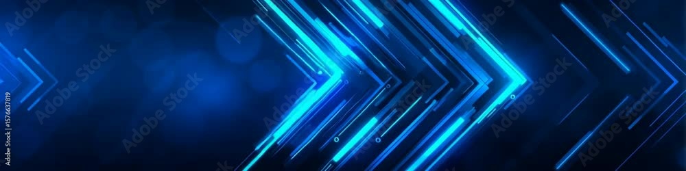 Poster a sleek and modern futuristic background with blue glowing arrows on the right side, a flat design s