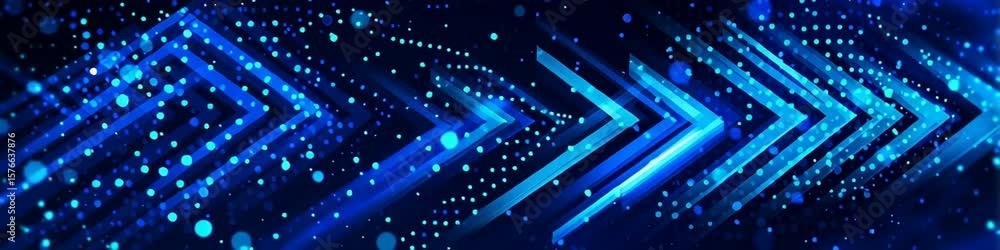 Poster banner design, blue background with arrow line shape pattern, futuristic technology concept generati
