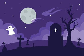 graveyard under halloween night sky with fog and  (1).eps
