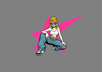 the girl with Y2k style, Y2k character, 2000s Y2k design, Y2k clothing