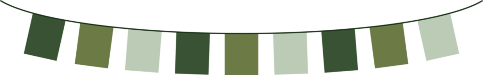 Bunting Banner with Rectangle Shape Flags - Decorative bunting banner in shades of green hung on a thin string