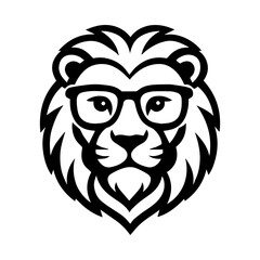 Lion head with small glasses icon with transparent background symbolizing intelligence and scholarly look

