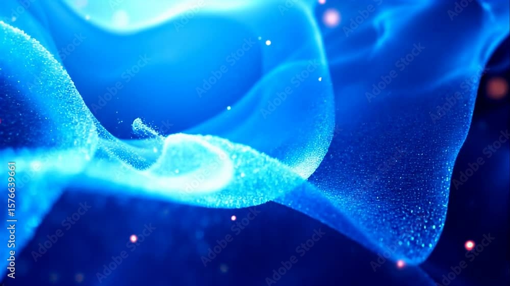 Poster abstract blue waves digital art: glowing particles and dynamic flowing forms