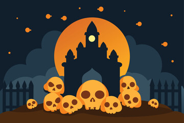 skull pile at haunted house gate with glowing jac (1).eps