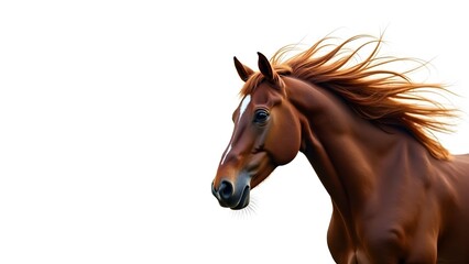Minimalist Close-Up of Horse Mane Flowing in the Wind on White Background
