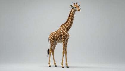 Obraz premium A giraffe stands gracefully against a white background, displaying its long neck and unique body patterns.