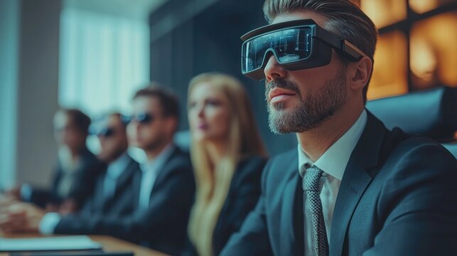Business Meeting with Virtual Reality Technology in Modern Office