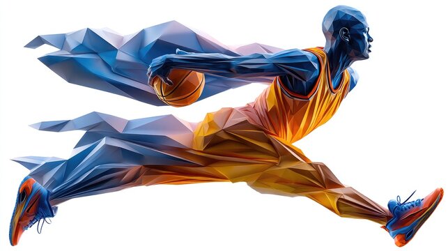 Abstract basketball player mid air