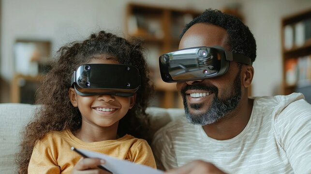 Family Bonding Moment with Virtual Reality Headsets at Home