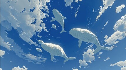 Whales in a cloudy sky