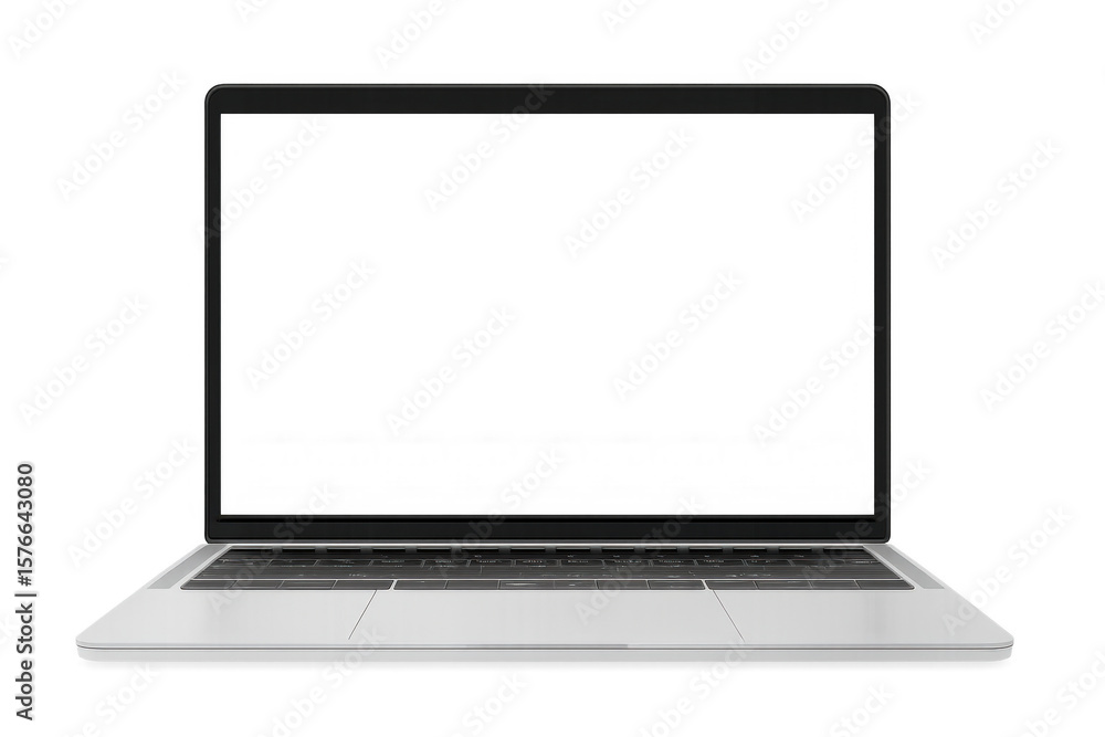 Poster silver laptop computer displaying a transparent screen, ideal for showcasing custom content or desig