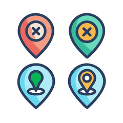 Set of round map pointer icons with location markers for navigation and web design