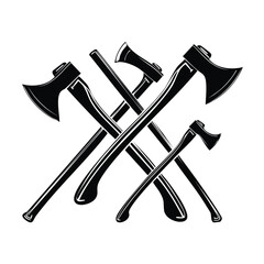 Six Black Axe Silhouettes Various Designs Crossed on White Background axes