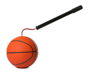 Basketball ball and manual air pump isolated on white