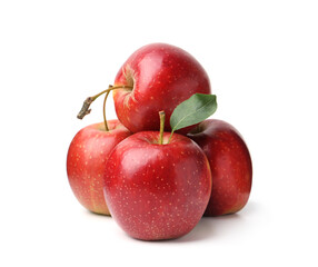 Fresh red apples with leaf isolated on white