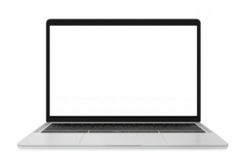 Silver laptop computer displaying a transparent screen, ideal for showcasing custom content or designs