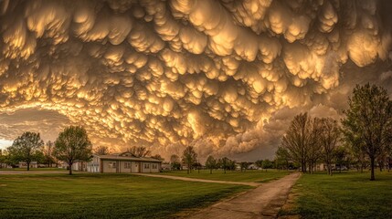 Dramatic clouds over a rural landscape
