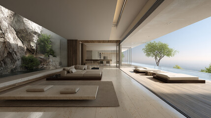 Obraz premium photorealistic ultraminimalist interior design featuring modern elements vivid accents and clean lines
