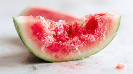 Watermelon slice with bite taken out
