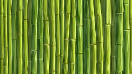 Fototapeta premium Green bamboo stalks stand upright, bathed in light, showing nodes and vertical texture