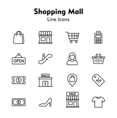 Shopping icons set on white: a vector illustration of e-commerce symbols including bag, cart, gift, and sale