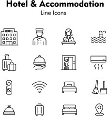 Hotel and Accommodation Line Icons