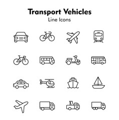 Transport Vehicles Line Icons: An array of meticulously crafted line icons presents a diverse collection of transport vehicles, showcasing the precision and versatility of graphic design.