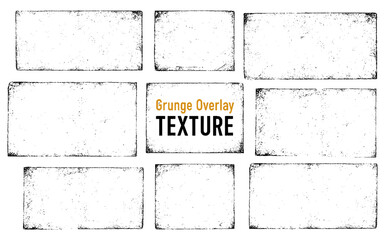 Grunge Texture Overlay: An artistic array of textured rectangles, each showcasing a unique grunge overlay pattern, offering versatility for digital designs.